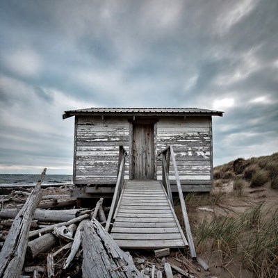 Old beach shack on dunes