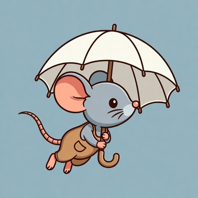 Cartoon mouse holding umbrella