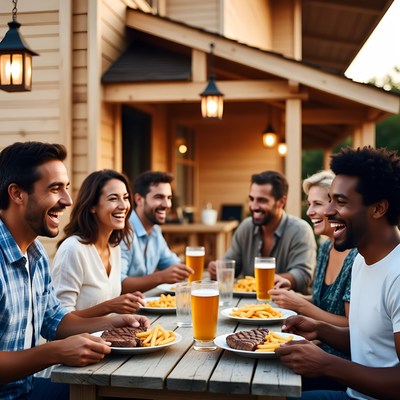 Diverse group enjoying dinner outdoors