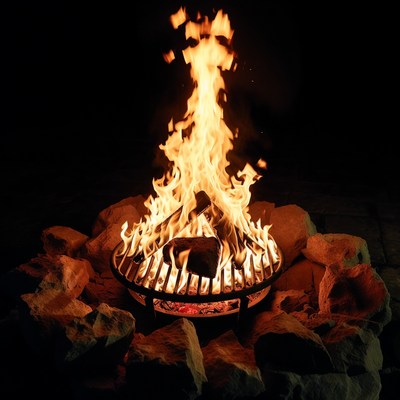 Campfire Burning in Stone Fire Pit