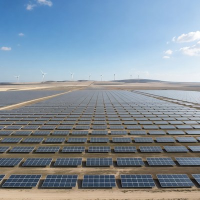Vast Solar Panel Farm Landscape