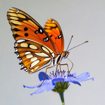 Orange Butterfly on Blue Flower