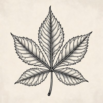 Detailed Horse Chestnut Leaf Illustration