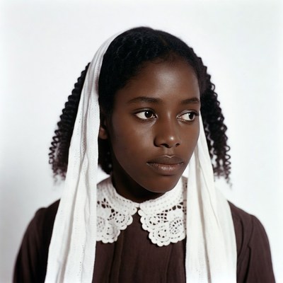 African-American girl in white headscarf