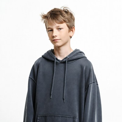 Teen boy in gray hoodie