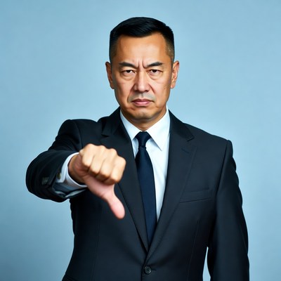 Asian man giving thumbs down