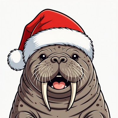 Walrus Wearing Santa Hat