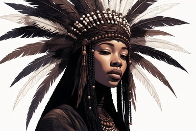 African woman in feather headdress