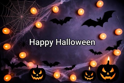 Happy Halloween with Pumpkins and Bats