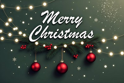 Merry Christmas with Lights and Ornaments