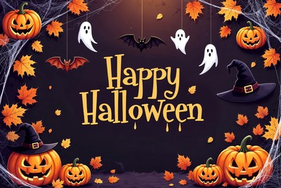 Happy Halloween with Pumpkins and Ghosts