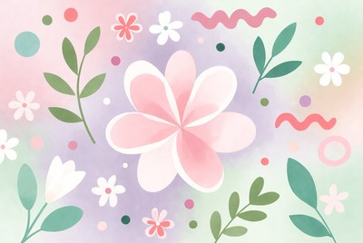 Pink Flower with Leaves Illustration
