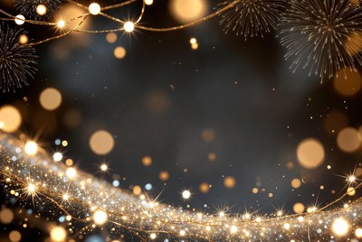 Golden fireworks and lights background