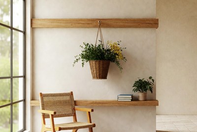 Hanging Plants by Wooden Chair
