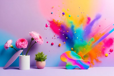 Pink Carnations with Rainbow Splatter