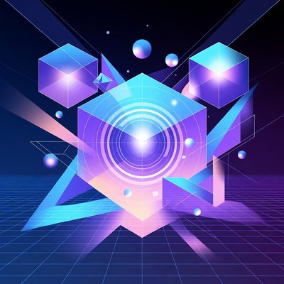 Glowing Purple Cube in Neon Geometric Abstract