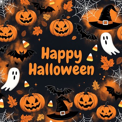 Happy Halloween with Pumpkins and Bats