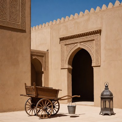 Traditional Wooden Cart with Lantern