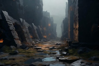 Misty Ancient Ruins Alleyway