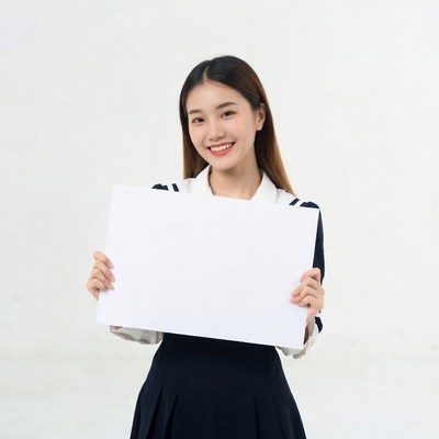 Asian woman holding blank sign