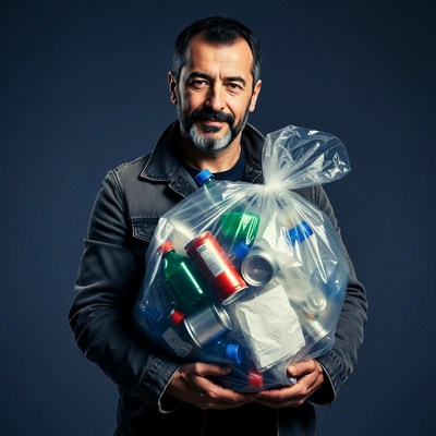 Man holding full trash bag