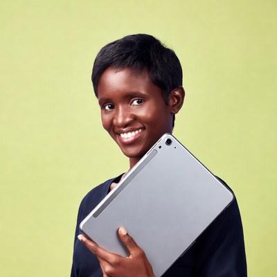 African woman holding tablet