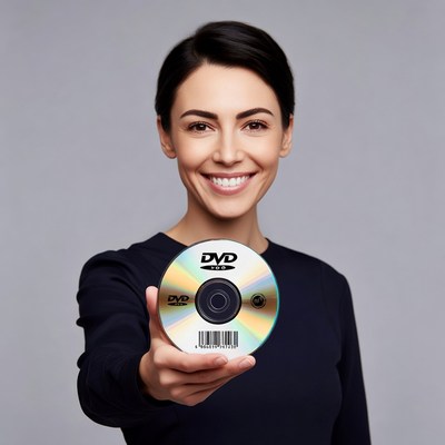 Woman holding DVD disc