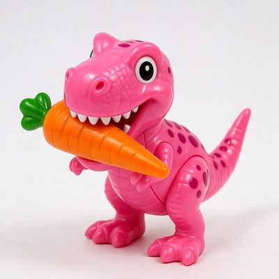 Pink T-Rex Toy Eating Carrot