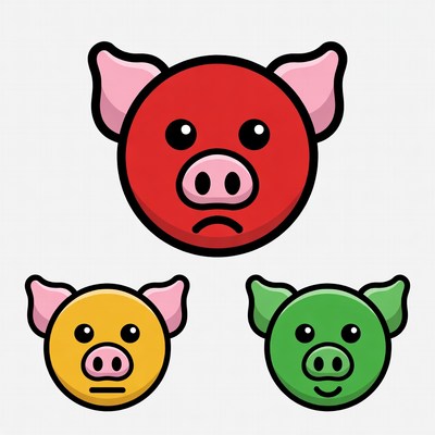 Red Yellow Green Sad Pig Emojis