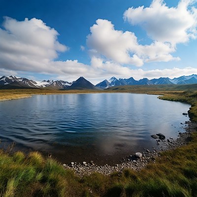 Mountain Lake in Tundra Landscape