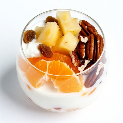 Yogurt Parfait with Pineapple Oranges Raisins Pecans