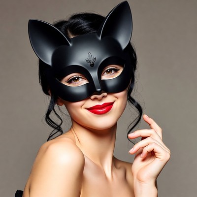 Woman in black cat mask
