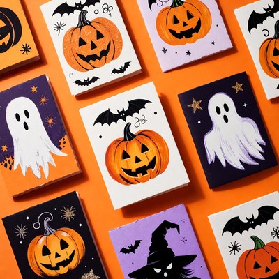 Halloween Cards with Pumpkins Ghosts Bats