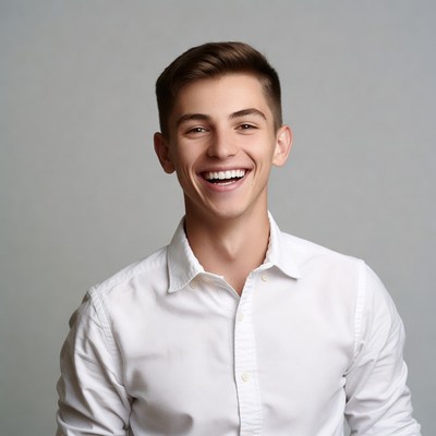 Smiling young man in white shirt