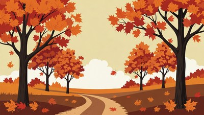 Autumn Path Through Red Trees Illustration