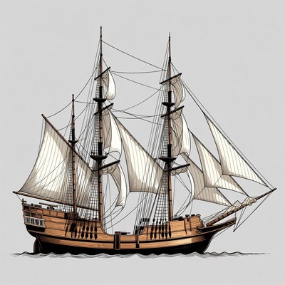 Sailing Ship with Full Sails