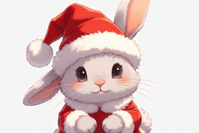 Cute Bunny Wearing Santa Hat