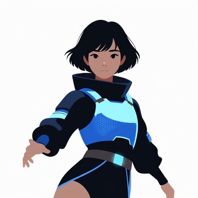 Anime girl in blue sci-fi armor