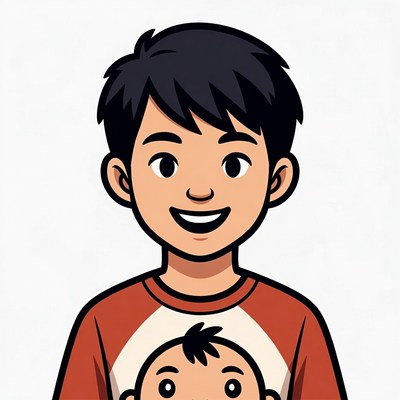 Asian boy holding baby illustration