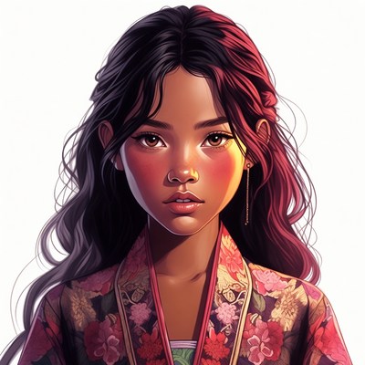 Asian girl in floral kimono portrait