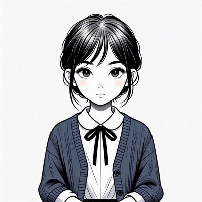 Anime girl in cardigan and bowtie