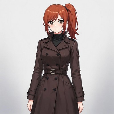 Anime girl in brown trench coat
