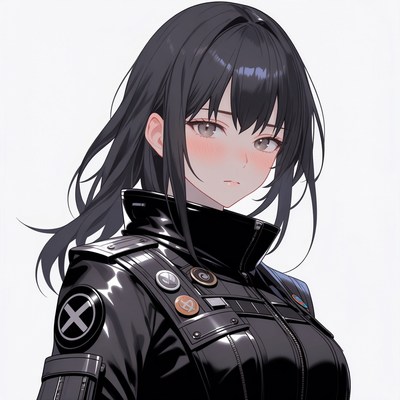 Anime girl in black leather jacket