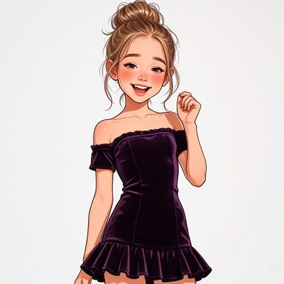 Anime girl in black off-shoulder dress