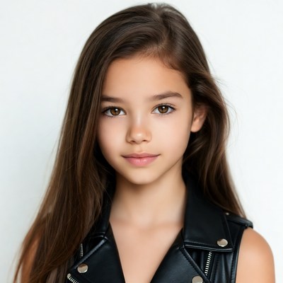 Girl in black leather vest