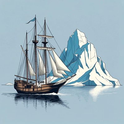 Sailing Ship Near Iceberg