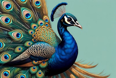 Majestic Blue Peacock with Spread Tail