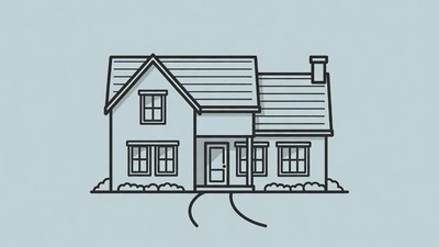 Line drawing of house with driveway