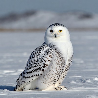 Snowy Owl Sitting in Snow