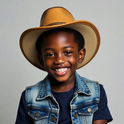 African-American boy wearing cowboy hat